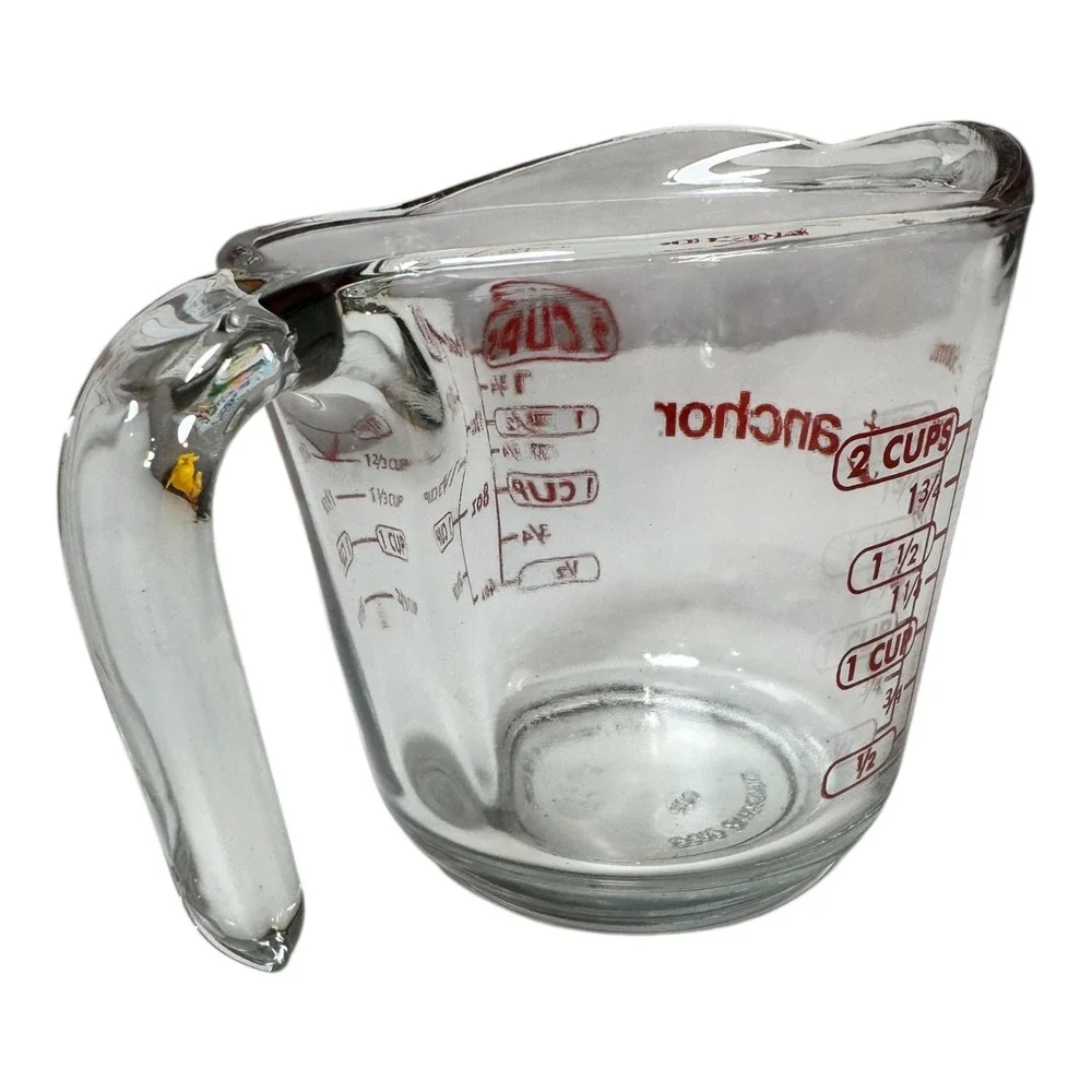 Anchor Hocking Glass Measuring Cup 2 Cup 16 oz 500ml Red Markings 1/2‎ Quart